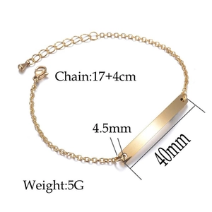 Detail of gold geometric bar bracelet with precise size and weight specifications