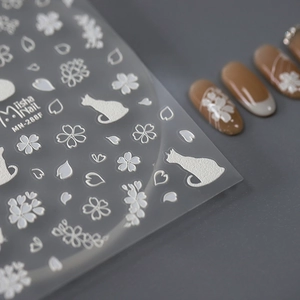 3D Relief Nail Art Stickers Self Adhesive Cute Cat Cherry Blossom Sakura Pattern PET DIY Manicure Decoration
