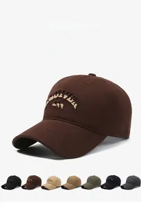 Close-up of premium 3D letter embroidery on cotton twill baseball cap texture
