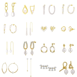 Set of 16 pairs of S925 sterling silver earrings with white freshwater pearls and zircons