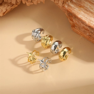 Chic 14K gold plated cross rings and textured leaf bands in a minimalist warm setting