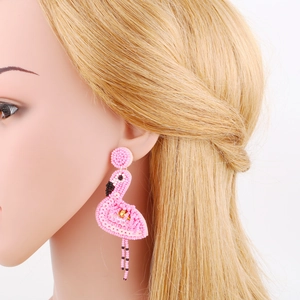 Elegant pink flamingo beaded drop earrings for women with handmade sequin craftsmanship