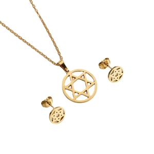 Minimalist gold star of David necklace and earrings jewelry set for women