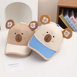 Kids breathable mesh baseball cap with cartoon bear ears and hi embroidery detail