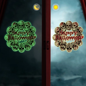 Luminous Halloween wall sticker showing day and night glowing skull effects