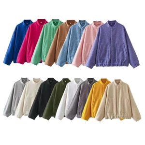 Fleece stand-up collar jacket for women available in 16 colors shown in grid layout