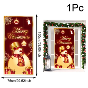 Outdoor Christmas door banner with golden snowman print and 75x150cm size dimensions