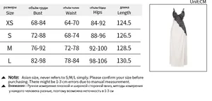 Size chart for French lace slip dress showing bust, waist, and hip measurements in cm