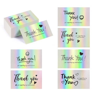 Holographic rainbow thank you cards set for business gift packaging and customer appreciation