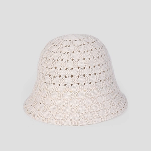 Bucket Hat Women Hollow Out Knitted Breathable Polyester Sun Shade Foldable Casual Solid Color Fisherman Cap