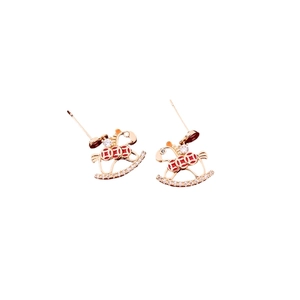 18K gold-plated rocking horse stud earrings with red enamel and sparkling zircons