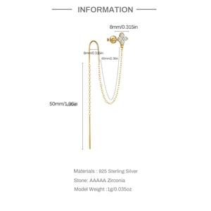 Detailed size specifications for S925 sterling silver four-leaf clover tassel earrings