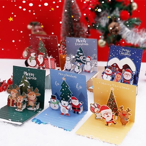 3D Pop Up Christmas Greeting Cards Cardboard Folding Holiday Message For Xmas Eve Party Gift With Envelopes Stickers