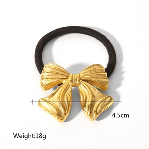 Élastique à cheveux noir avec nœud papillon en métal doré de 4,5 cm de large