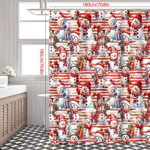 Christmas snowman waterproof shower curtain with holiday patterns, size 180x180cm