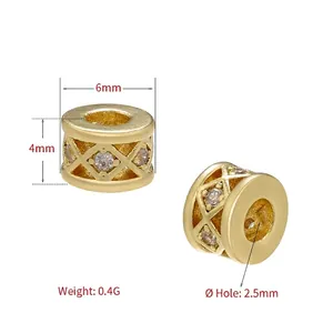 18K gold plated brass spacer bead with engraved floral patterns and zircon stones