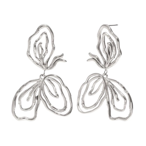 French retro oversized silver hollow petal abstract stud earrings in stainless steel