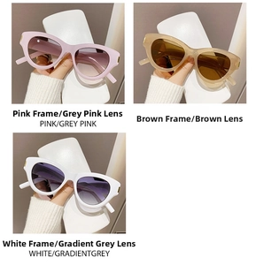Detailed comparison of cat-eye sunglasses in pink, brown, and white acetate frames