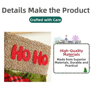 Detail of Christmas stocking featuring Ho Ho applique and premium terry cloth texture