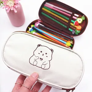 Large capacity oxford bear pencil case with zipper for stationery storage