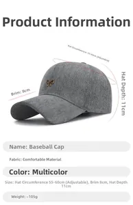 Détail de la casquette grise à chevrons avec nœud en métal doré et spécifications