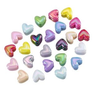 Colorful heart-shaped acrylic Mabe beads with iridescent pearl finish for DIY jewelry crafts