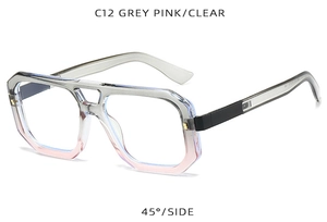 Seitenansicht der quadratischen Doppelsteg-Sonnenbrille mit grau-rosa Farbverlauf