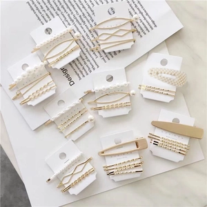 Elegant Artificial Pearl Metal Rhinestone Hair Clips Minimalist Geometric Bobby Pins For Women Korean Style Gold Alloy Hairpins