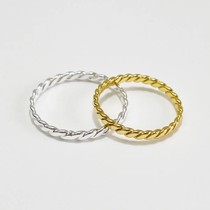 Minimalist S925 sterling silver braided twist rings in gold and silver finishes