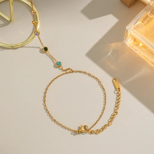 18K gold plated stainless steel bracelet with colorful zircon stones in a circular display