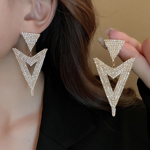 Luxury gold-plated triangular geometric earrings with sparkling rhinestones for women