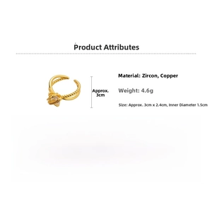 Detailed dimensions of the gold crisscross ring with clear zircon inlay and copper base