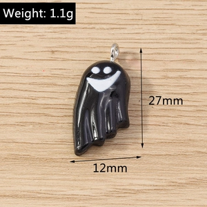 Detail view of a black ghost charm showing dimensions 27mm by 12mm and 1.1g weight
