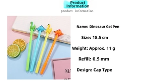 Detail showing 0.5mm tip and 18.5cm length of colorful dinosaur cartoon gel pens