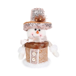 Barattolo di caramelle pupazzo di neve di Natale con cilindro di paillettes rosa e fiori secchi