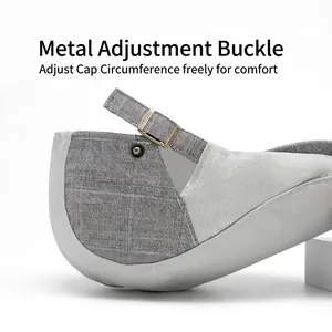 Gray patchwork newsboy cap with adjustable metal buckle and breathable metal eyelets