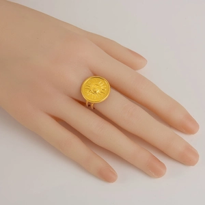 18K gold plated 304 stainless steel sunburst coin ring with irregular open design for women