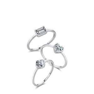 925 Sterling Silver Rings For Women Clear Zircon Heart Square Emerald Cut Minimalist Dainty Finger Jewelry