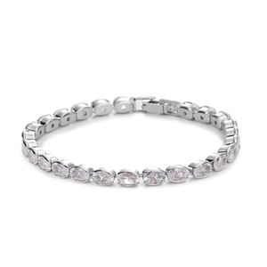 Close-up of sparkling AAA zirconia tennis bracelet with silver metal base and secure clasp