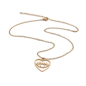 Goldene Edelstahl-Herzkette mit bösem Blick und feiner Gliederkette für Damen