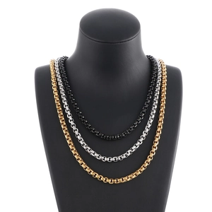 Titanium steel box chain necklace set for men in gold, silver and black finishes