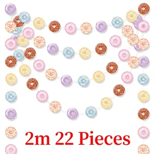 Süße Donut-Geburtstagsparty-Girlande 2 Meter lang mit 22 bunten Papier-Ausschnitten