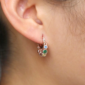 Rose gold multi-color gemstone hoop earrings for women with s925 silver needles