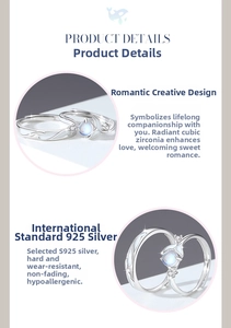 Detail shot of S925 sterling silver couple rings with whale tail and moonstone
