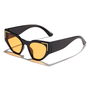 Modern cat-eye sunglasses with thick black frames and vibrant orange lenses