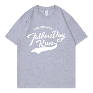 Men's and women's grey cotton t-shirt with Philadelphia screen print on white background