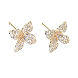 Elegant tulip flower stud earrings in gold finish with micro-paved AAA cubic zirconia