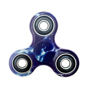 Close-up of blue lightning pattern fidget spinner with three 608ZZ steel bearings