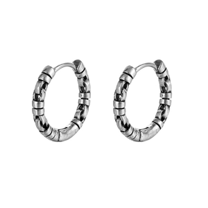 Vintage style stainless steel hoop earrings with textured chain link design for men and women