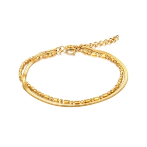 Minimalist Double Layer Bracelet Stainless Steel Snake Bone Chain And Beaded Link Fashion Jewelry For Women